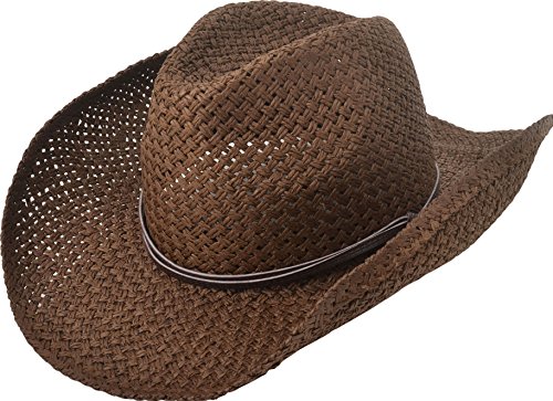 Simplicity Men & Women's Woven Straw Cowboy Hat w/ PU Leather Band & Chin Strap