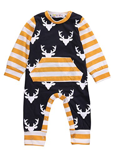 Newest Baby Boys Deer Striped Bodysuit Romper Sleepwear Outfits Costume (6-12 months, stripe)