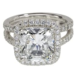 Platinum Cushion Cut Diamond Ring (GIA Certified 5.11 ct center, 5.95 cttw, I Color, VS1 Clarity), Size 6