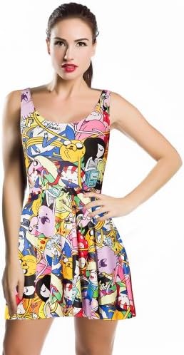 Amour- Fashion 3D Digital Print Adventure Time SCOOP Skater Dress Clubwear Ball Party