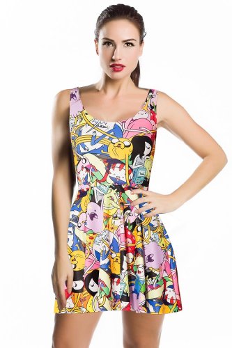 Amour- Fashion 3D Digital Print Adventure Time SCOOP Skater Dress Clubwear Ball Party