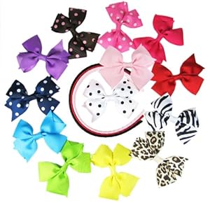 HipGirl Boutique Girls 16pc Interchangable Pinwheel Hair Bow and Headband Set