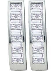1.00CTW PRINCESS BAGGUETTE DIAMOND LADIES HOOPS EARRINGS