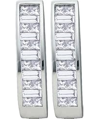 14KT White Gold 1.00 CTW Princess Bagguette Diamond Ladies Hoops Earrings
