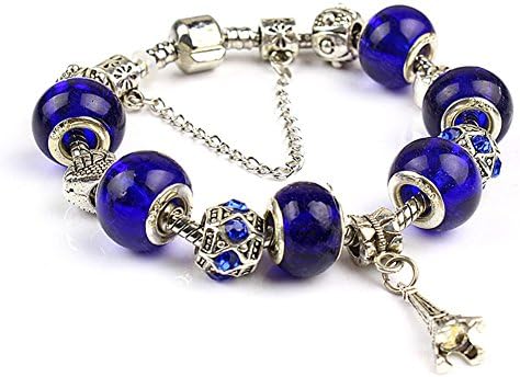 A TE® Charm Bracelet Swarovski Elements Crystal Bracelet Murano Glass Beads 7.8" B15