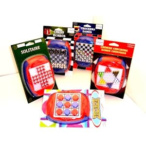 Travel Games for Kids Plastic Set of 5 Chess, Checkers, Solitaire, Chinese Checkers & Tic Tac Toe