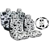 New Premium Grade 11 Pieces Cow Print Low Back Front Car Seat and Rear Bench Cover with Head Rest Cover Set