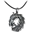 Black Leather Pewter Dragon Necklace