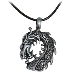 Black Leather Pewter Dragon Necklace