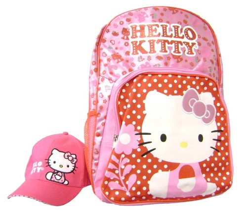 Hello Kitty Garden Large School Backpack with Baseball Hat Backpack Bundle Gift Set