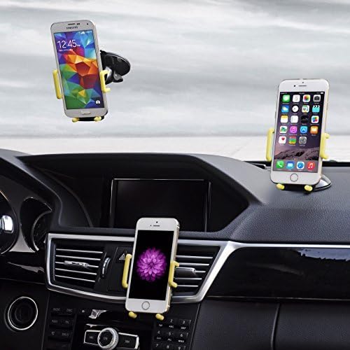 Best Car Phone Holder, Golden Colours Super 3 in 1 Universal Cell Phone Car Cradle &amp; Mount Fits iPhone &amp; Other Popular Brands - 3 Mounting Options - 360 Degree Rotation - A Perfect Gift for a Great Price.