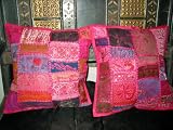 2 Embroidered Sari Patchwork Cushion Cover French rose Pink Pillows Throw 16"