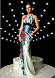 1168 FLOWER SATIN EVENING SEQUIN PROM DRESS