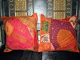 Review mogulinterior.com  / 2 Orange Gujrati Embroidered Sari Toss Pillow Cushion Covers