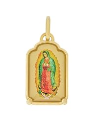 14k Yellow Gold, Virgin Mother Mary Guadalupe Pendant Charm with Colorful Enamel 13mm Wide