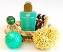 Wellness Geschenke Set ASIA MASSAGE mit Massageroller und Massageball sowie Naturbadeschwamm und Grüntee Duschgel