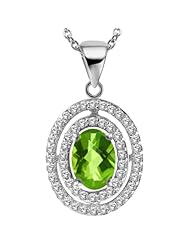 1.65 Ct Oval Checkerboard Green Peridot 925 Sterling Silver Pendant + 18" Chain