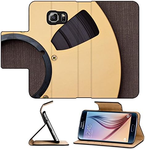 Luxlady Premium Samsung Galaxy S6 Flip Pu Leather Wallet Case Professional audio metal reel on brown background IMAGE 20379804