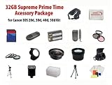 32GB Supreme Prime Time Acessory Package For The Canon EOS 20d 30d 40d 50d Kit Includes 32Gb High Speed Memory Card, 2 Extended Life Batteries, Rapid AC/DC Charger, Digital Flash, 0.5x Wide Angle Lens, 2X Telephoto Lens, Filter Kit, 4 Piece Close Up Lens Kit, Flower Lens Hood, Deluxe Carrying Case, 72 Inch Professional tripod, Professional SLR Hand Strap, Flash Diffuser, + More All Lenses Will Fit The Following Sony Lenses EF 85mm, EF-S 18-200mm, EF 28-135mm, EF-S 15-85mm