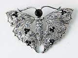 Black Violet Crystal Rhinestone Silver Tone Abstract Wings Butterfly Pin Brooch