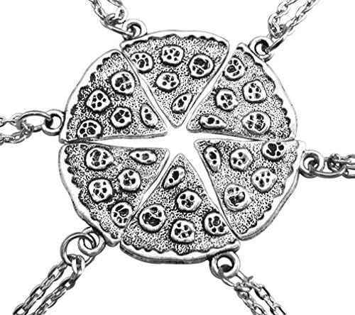 QuYing Necklaces Antique Silver Color Pizza Slice Pendent Friendship Best Friends Set of 6