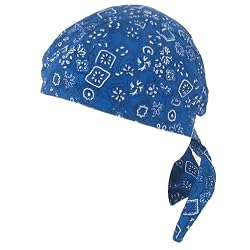New Blue Print Sewn - Fitted Molded Pirate Bandana Bandanna, Biker Skull Hat Cap, Head Scarf