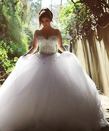 Sweety bridal Gorgeous 2016 Pearls Beading Long Sleeves Ball Wedding Dresses for Bride Ivory 8