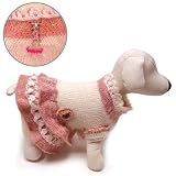 Pet Supplies : Elegant Layered Dress with Pink Beads - Hand Knitted with 100% Wool - Large