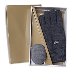 Ear Mitts and Great Gloves!TM Gift Set: Heather Grey KNIT Gloves with Heather Grey Ear Mitts (Solid or USA)
