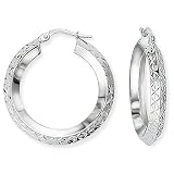 9ct White Gold Hoop Earrings With Diamond cut And Polished Finish