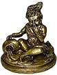 Indian Spectacular Krishna Brass Sculpture Krishna Eating Butter, Religious Brass Statue 15"