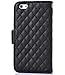 ACO-UINT iPhone 6s Plus Wallet Case,iPhone 6s Plus Handbag Purse Case,Luxury Soft Grid PU Leather Wallet Case,Folio Flip Book Cover Case with Pearl Strap for iPhone 6/6s Plus Black