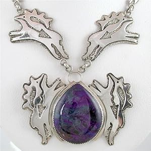 Southwestern Native American Deer or Elk Necklace in Sterling Silver and Sugilite by Dan Nieto, #452