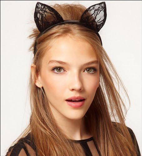 TANZK Kawaii Black Lace Cat Ears Hairband Hair Band Cosplay Costume Girl Headband Gift
