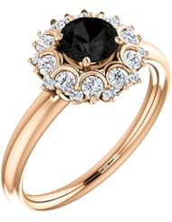 10K Rose Gold Round Cut Black and White Diamond Flower Inspired Ring -- LIFETIME WARRANTY