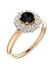 14K Rose Gold Round Cut Black and White Diamond Flower Inspired Ring -- LIFETIME WARRANTY