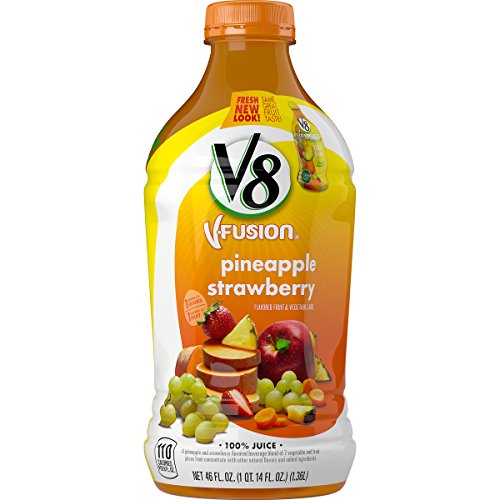 V8 V-Fusion 100% Juice, Pineapple Strawberry, 46 Ounce (Pack of 6)