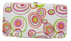 WHITE RETRO CIRCLES FLAT OPERA WALLET CLUTCH BY DESIGNSK
