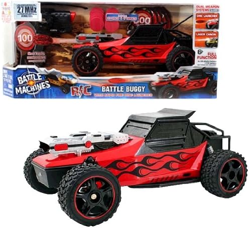 Jada Toys 2013 Battle Machines Full Function Triband 27 MHz R/C Vehicle - RED BATTLE BUGGY with Lights and Sounds, Rapid Fire Disc Launcher, 20 Disc, 5 Target and 1 Remote Control (Vehicle Dimension: 10" x 5" x 4")
