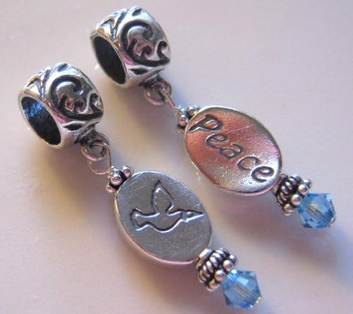 Peace, Silver, Aquamarine, Crystal, Dangle Bead Charm European