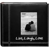 Pioneer Embroidered Stitched Leatherette Photo Album, 9-Inch-by-9-Inch, Black Live/Laugh/Love
