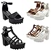 NEW Womens Open Toe Platform Chunky Heel Faux Leather Buckle Pump Trends SNJ SHOES