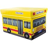 School Bus Collapsible Toy Storage Box and Closet Organizer for Kids - Cushion Top