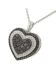 Round Pave Black/ White Diamond Heart Pd 1.00ct(Chain Sep)