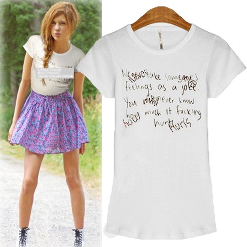 カラフルラインストーン手書き風メッセージTシャツ