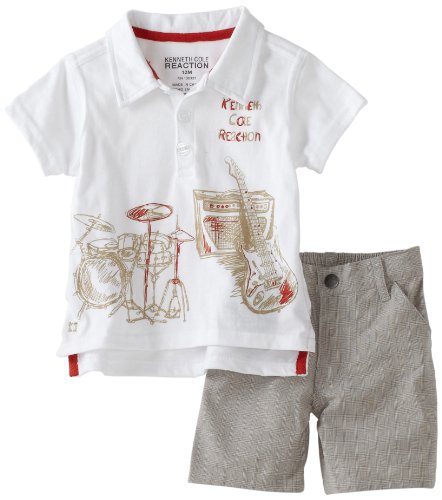 Kenneth Cole Baby-boys Infant Stripe Polo And Short, White, 18 Months