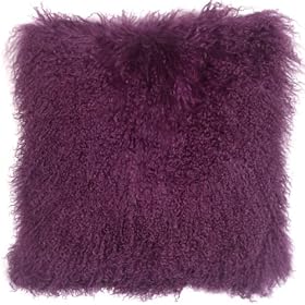 Pillow Decor - Mongolian Sheepskin 18" x 18" Purple Throw Pillow