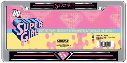 Supergirl Pink Shield Metal Chrome License Plate Frame