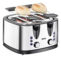 Unold 38806 Quattro 4-Scheiben-Toaster mit 2 getrennten Bedienelementen / 1700 Watt / Auftau- und Aufwärmfunktion / 2 klappbare Brötchenaufsätze