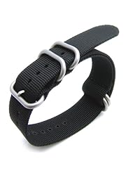 20mm Black Thick Nato 5 Rings Zulu Heavy Thread Nylon, Brushed Hareware